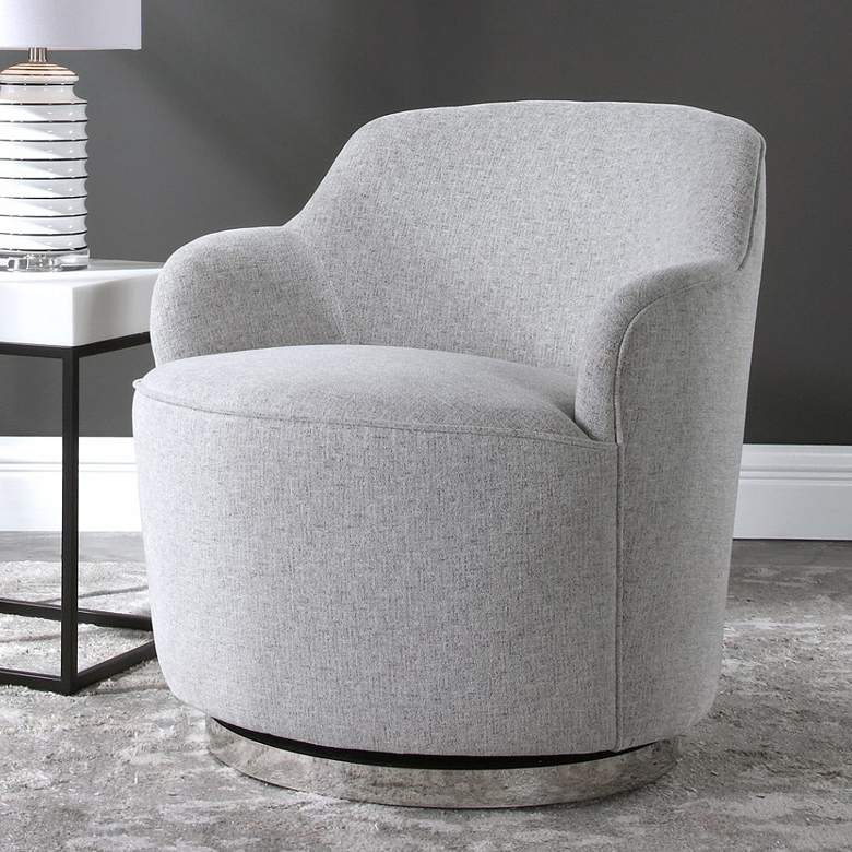 Image 1 Uttermost Hobart Pale Gray Woven Linen Blend Swivel Chair