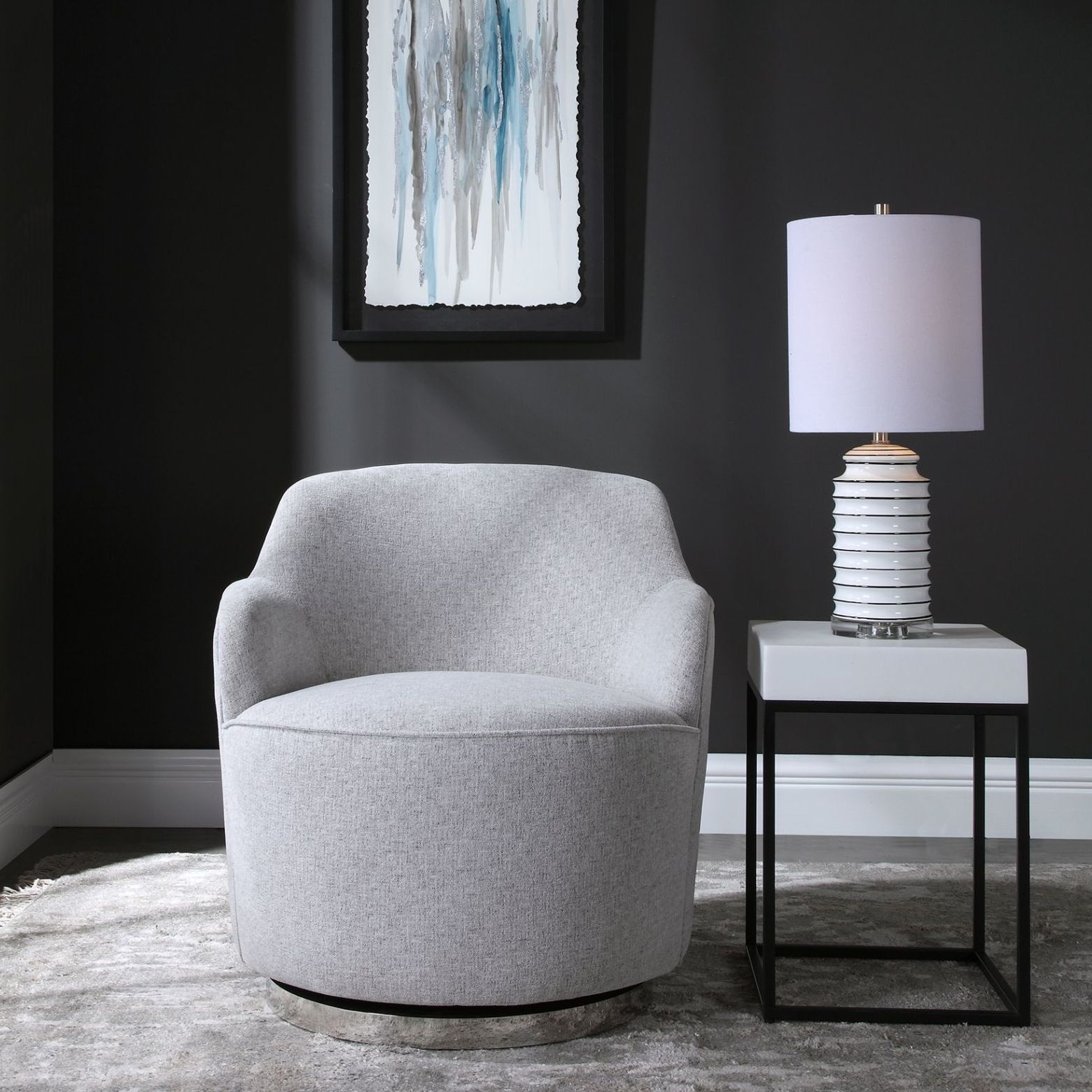 Uttermost Hobart Pale Gray Woven Linen Blend Swivel Chair