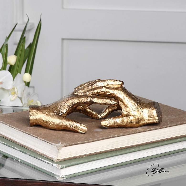 Image 3 Uttermost Hold My Hand 9" Wide Antique Gold Leaf Figurine more views