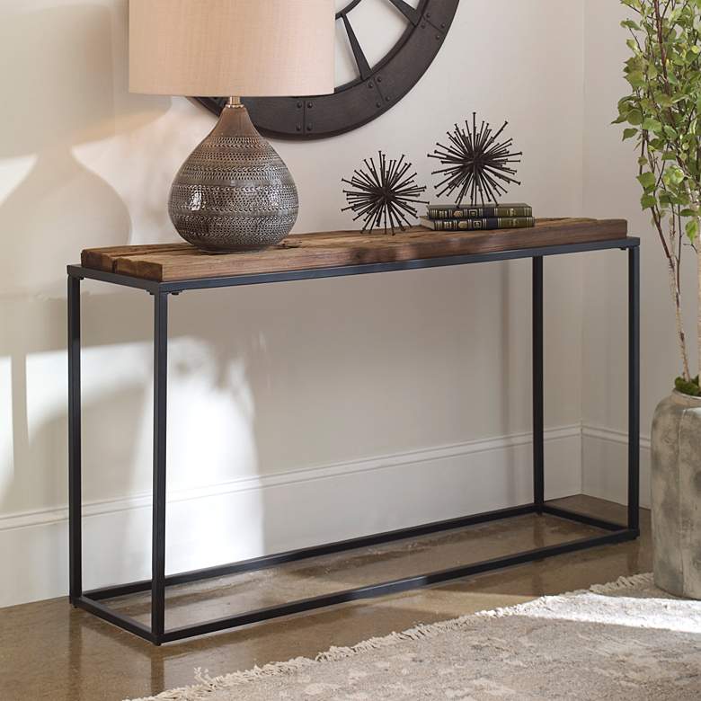 Image 2 Uttermost Holston 54 inch Wide Black Iron and Reclaimed Wood Console Table