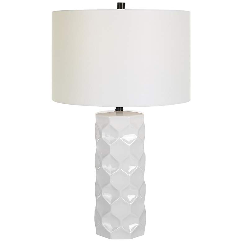 Image 2 Uttermost Honeycomb 26 1/2" White Glaze Ceramic Table Lamp