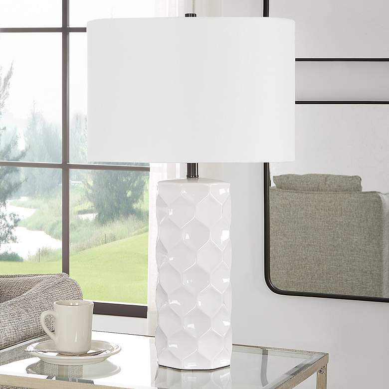 Image 1 Uttermost Honeycomb 26 1/2" White Glaze Ceramic Table Lamp