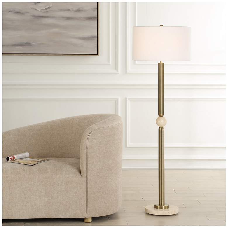 Image 1 Uttermost Hudson 61 1/2" Gold Steel and Travertine Floor Lamp