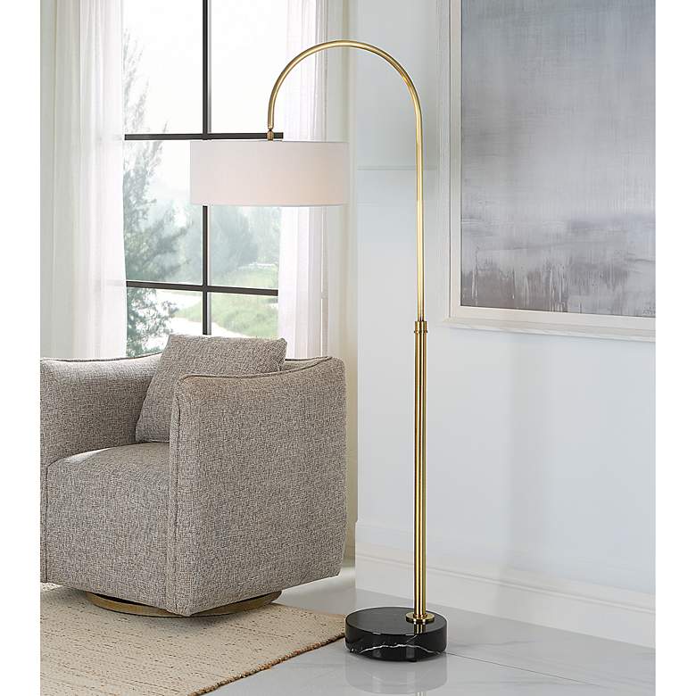 Image 1 Uttermost Huxford 68 1/2" Antique Brushed Brass Metal Arc Floor Lamp