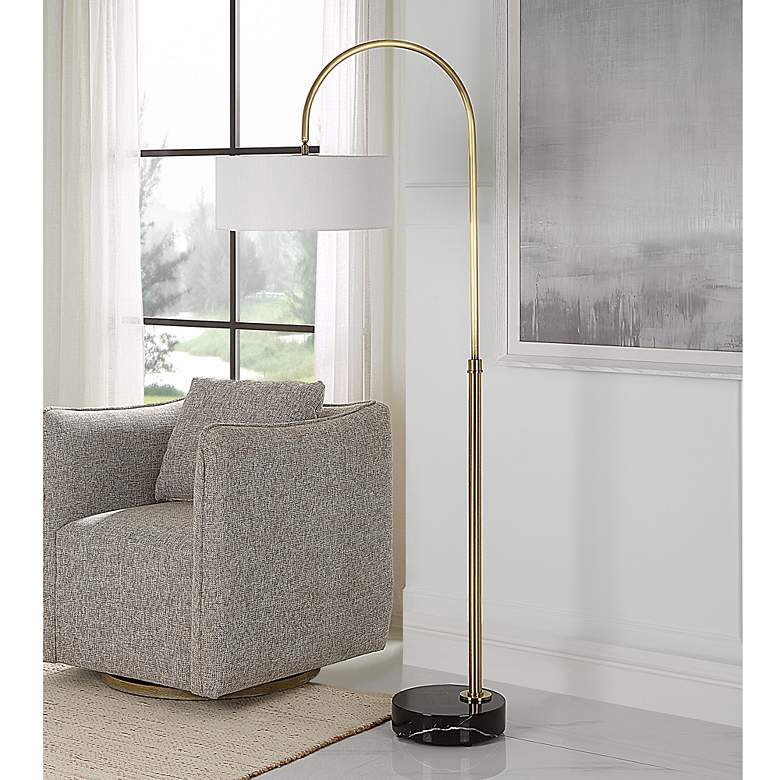 Image 3 Uttermost Huxford 68 1/2" Antique Brushed Brass Metal Arc Floor Lamp more views