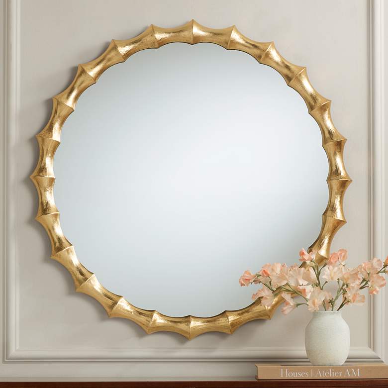 Image 1 Uttermost Ilium 34" x 34" Gold Scalloped Bone Round Wall Mirror