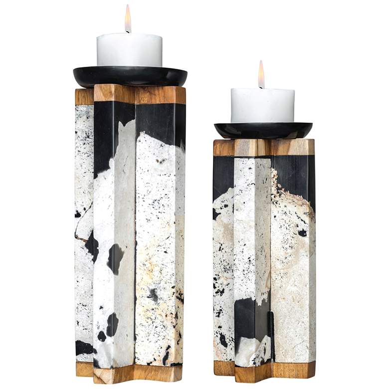 Uttermost Illini Coral Stone Pillar Candle Holders Set of 2