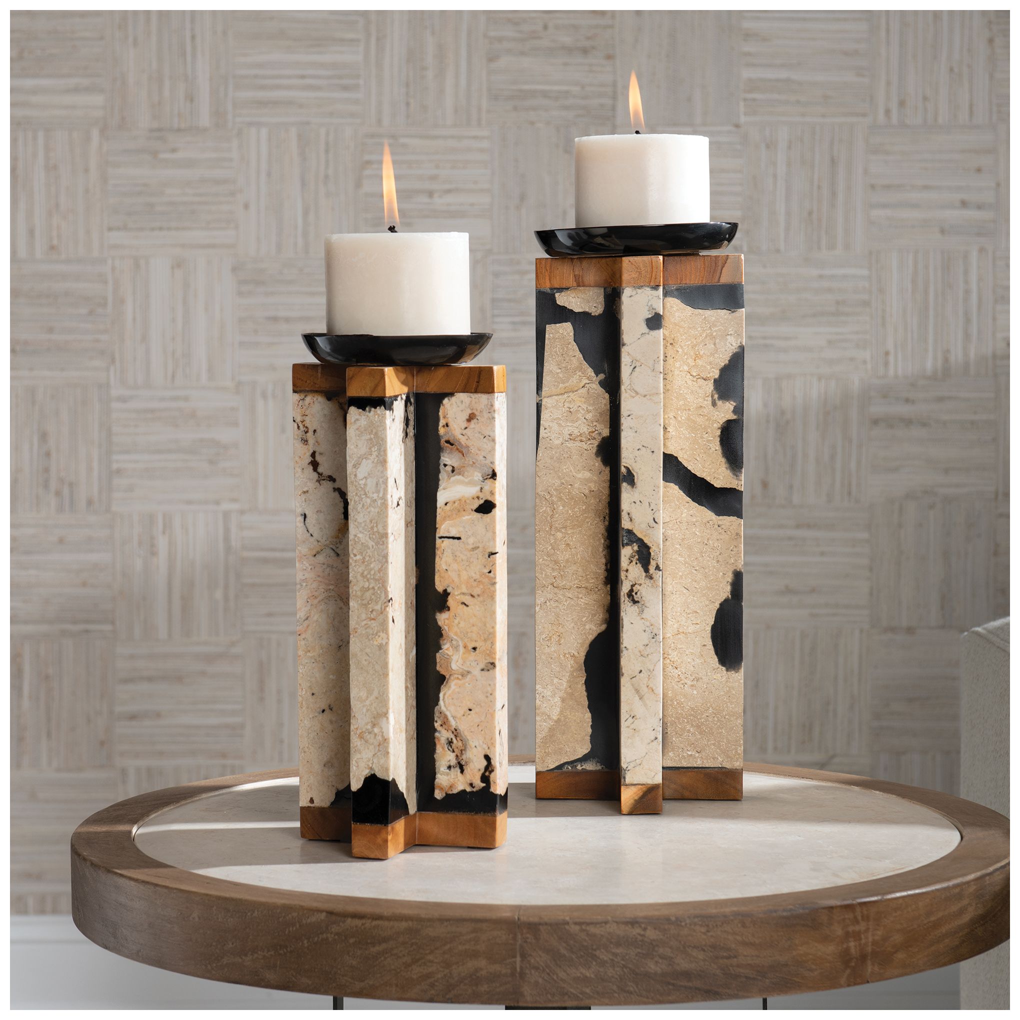 Image 4 Uttermost Illini Coral Stone Pillar Candle Holders Set of 2 more views