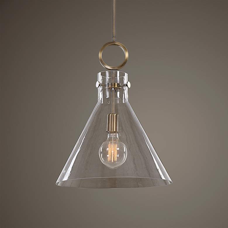 Image 1 Uttermost Imbuto 14 1/2" Modern Brass and Clear Glass Pendant Light