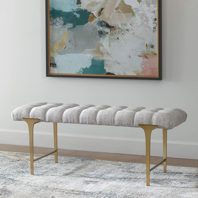 Image 1 Uttermost Imperial 48" Wide Light Gray Tufted Fabric Bench