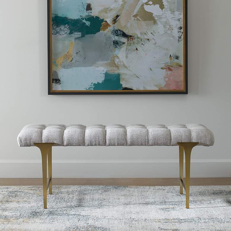 Image 3 Uttermost Imperial 48" Wide Light Gray Tufted Fabric Bench more views