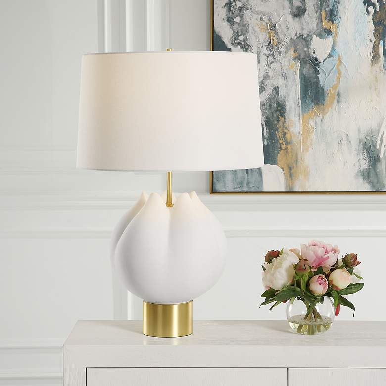 Image 1 Uttermost In Bloom 25 1/2" Modern Brass and White Ceramic Table Lamp