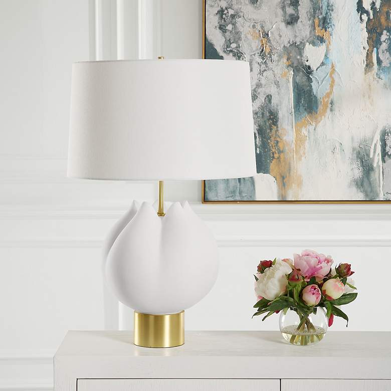 Image 3 Uttermost In Bloom 25 1/2" Modern Brass and White Ceramic Table Lamp more views
