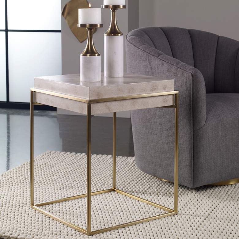 Image 1 Uttermost Inda 19 inch Wide Brass and Ivory Square Accent Table