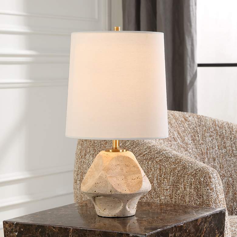 Image 1 Uttermost Indent 16 1/4" High Modern Travertine Accent Table Lamp