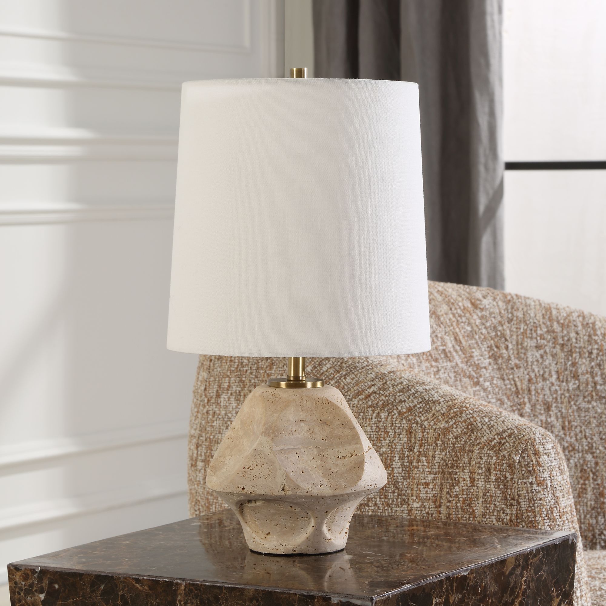 Image 7 Uttermost Indent 16 1/4" High Travertine Accent Table Lamp more views