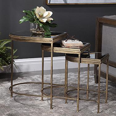 Uttermost India 19" Wide Antique Brushed Gold Nesting Tables Set of 3