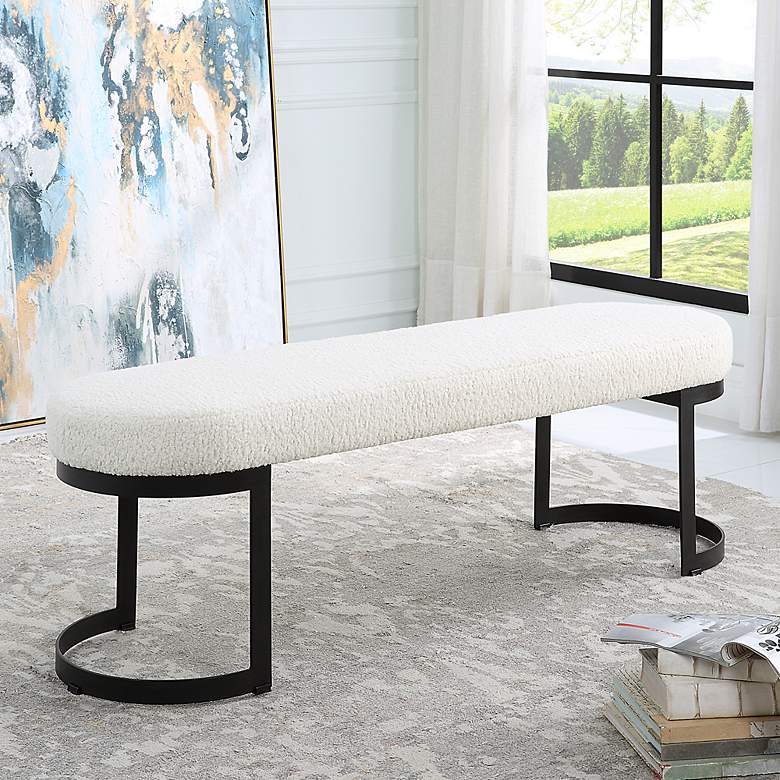 Image 1 Uttermost Infinity 60" L x 19" H Black Iron and White Fabric Benc