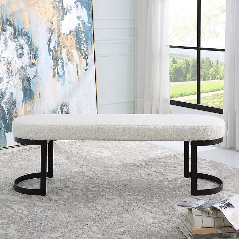 Image 3 Uttermost Infinity 60" L x 19" H Black Iron and White Fabric Benc more views