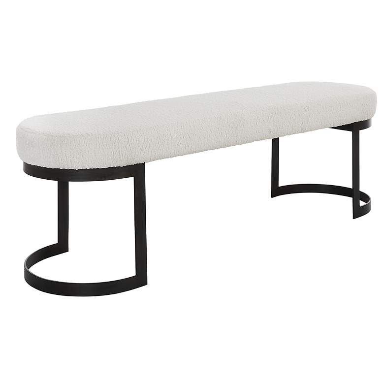 Image 4 Uttermost Infinity 60" L x 19" H Black Iron and White Fabric Benc more views