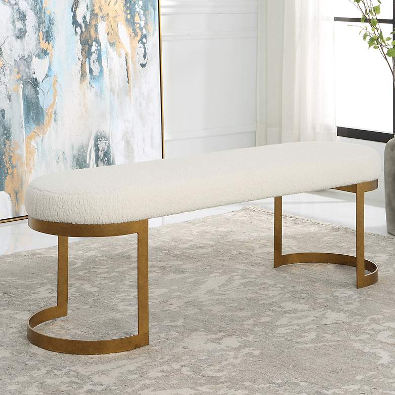 Image 2 Uttermost Infinity 60" Wide White Faux Shearling Oval Bench