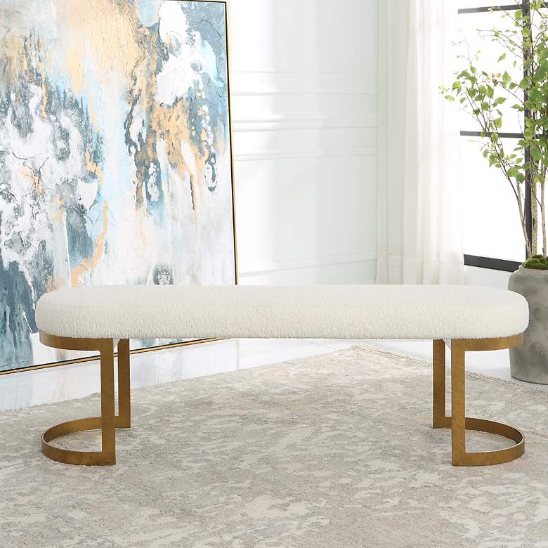 Image 4 Uttermost Infinity 60" Wide White Faux Shearling Oval Bench more views