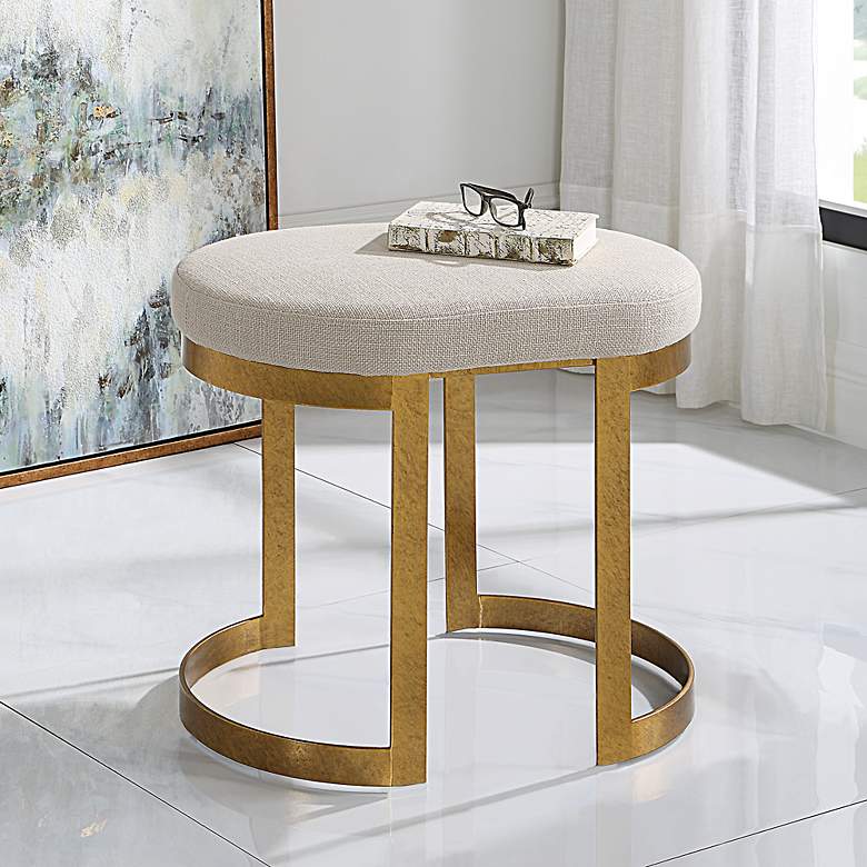 Image 1 Uttermost Infinity Antique Gold and Beige Accent Stool
