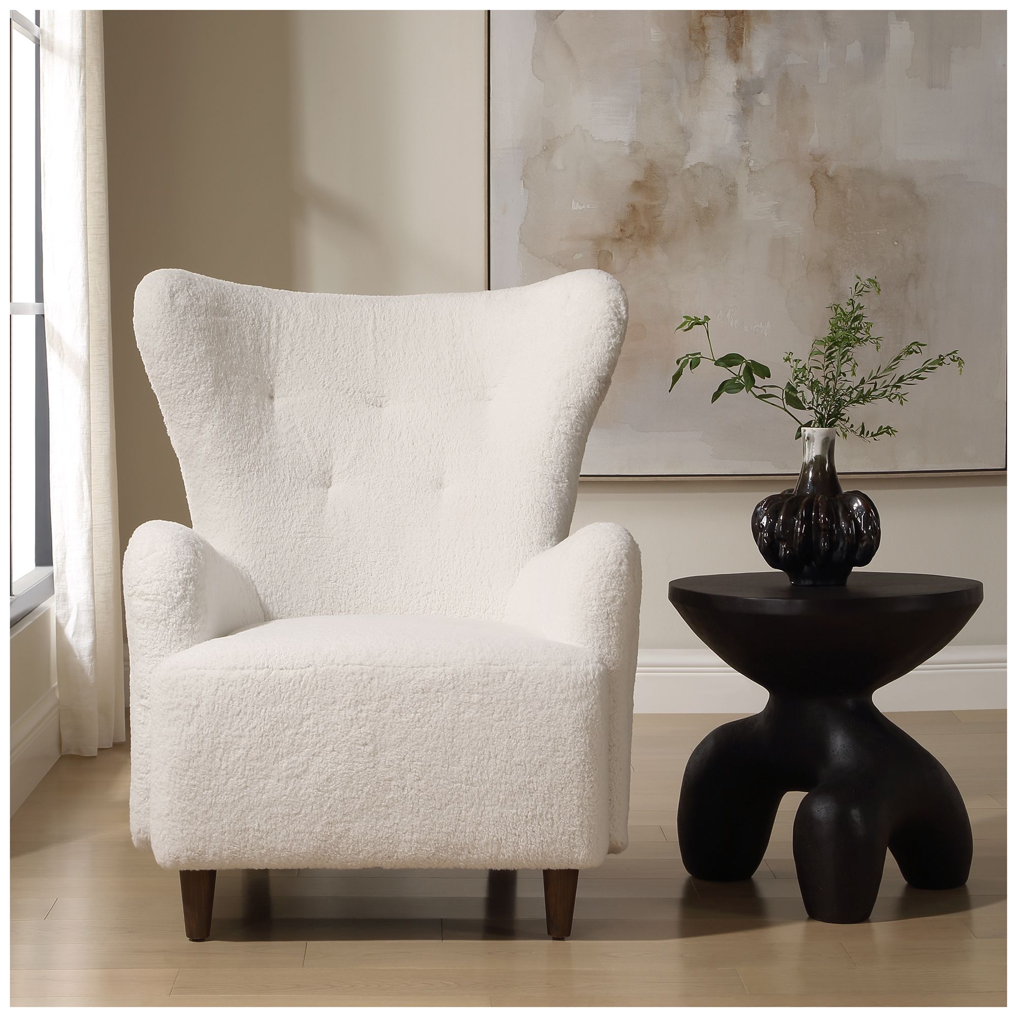 Image 3 Uttermost Ingel White Fabric Armchair more views