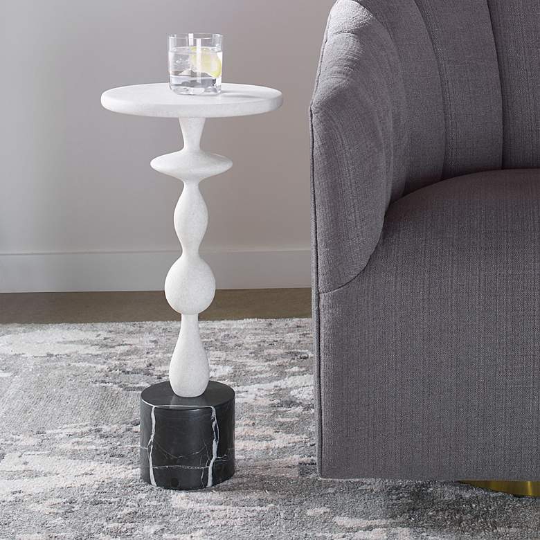 Image 1 Uttermost Inverse 11" Wide White Marble Round Drink Table