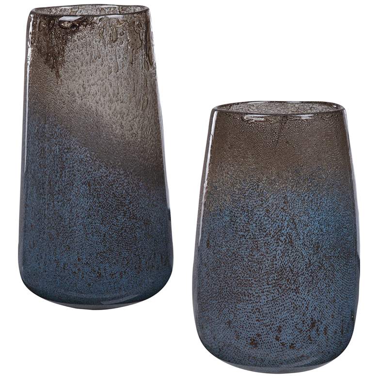 Image 2 Uttermost Ione Light Blue and Taupe Glass Vases Set of 2