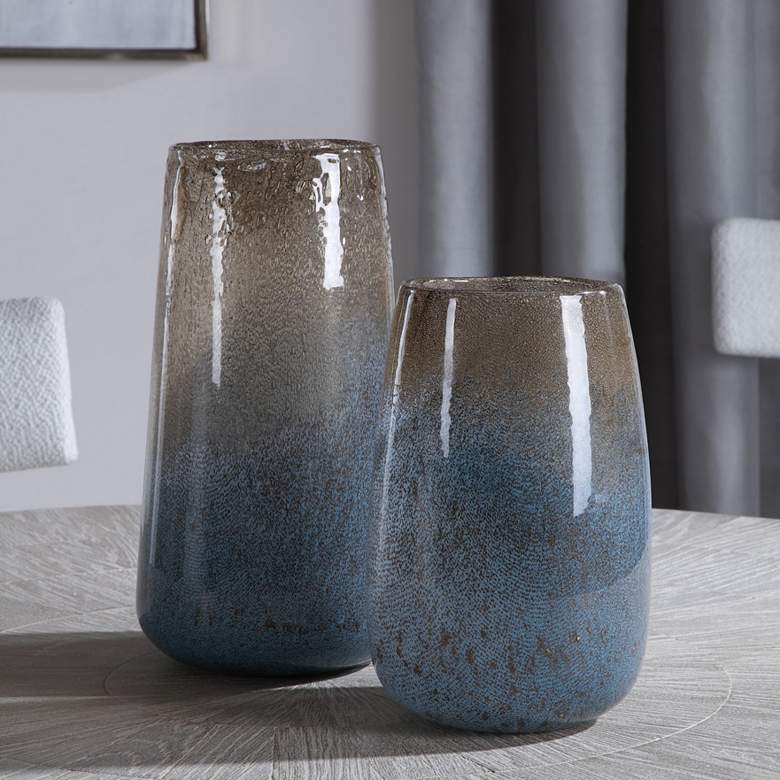 Image 1 Uttermost Ione Light Blue and Taupe Glass Vases Set of 2