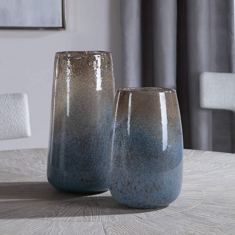 Image 1 Uttermost Ione Light Blue and Taupe Glass Vases Set of 2