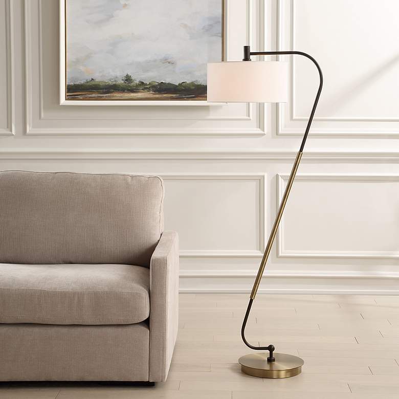 Image 3 Uttermost Irwin 64 1/4" High Plated Antique Brass Arched Floor Lamp more views