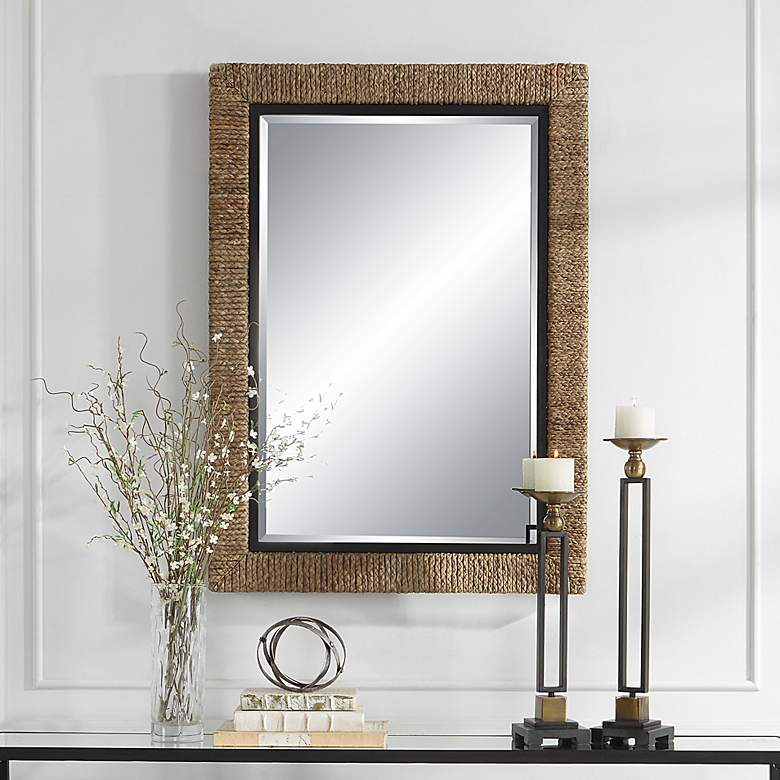 Image 1 Uttermost Island Natural Straw 29 1/2 inch x 41 1/2 inch Wall Mirror