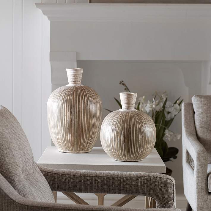 Uttermost Islander Whitewashed Decorative Vases Set of 2 - #325H1