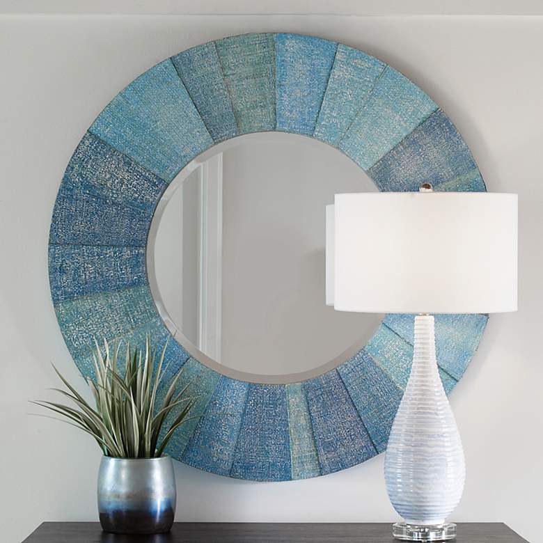 Image 2 Uttermost Isle Seagrass and Blue 42 inch Round Mirror