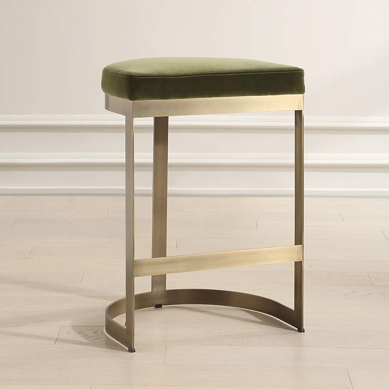 Image 1 Uttermost Ivanna 26" High Brass and Moss Green Counter Stool