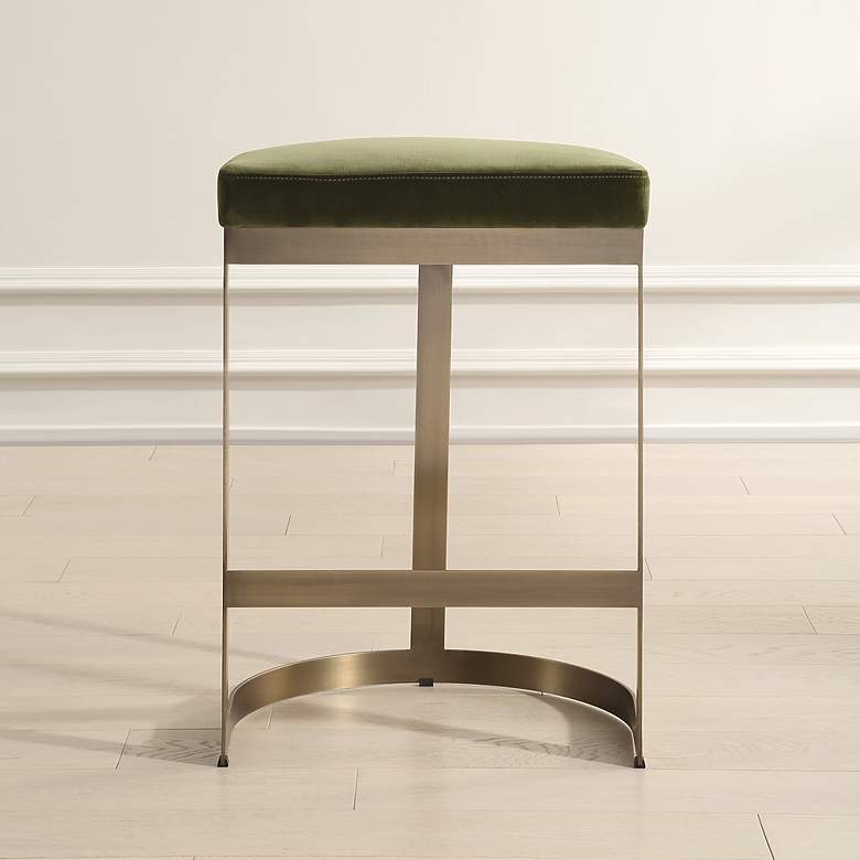 Image 3 Uttermost Ivanna 26" High Brass and Moss Green Counter Stool more views