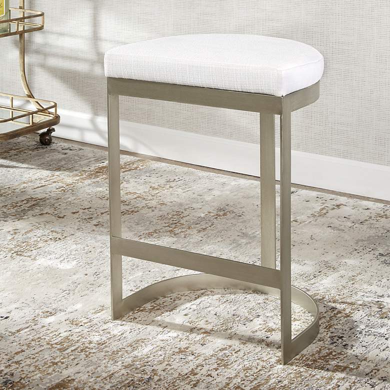 Image 1 Uttermost Ivanna 26" Silver and White Linen Counter Stool