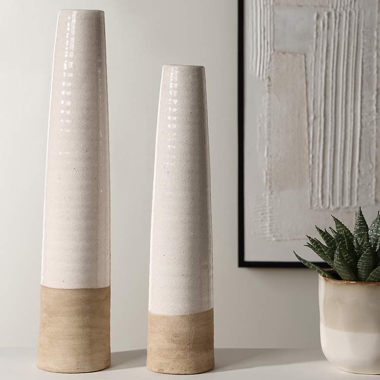 Image 1 Uttermost Ivory Sands 23" High White Ceramic Vases Set of 2