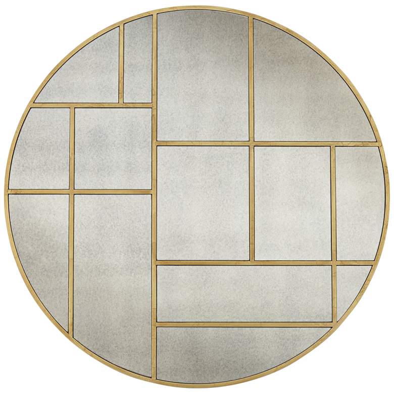Image 2 Uttermost Iyengar 35" Geometric Antique Gold Round Wall Mirror