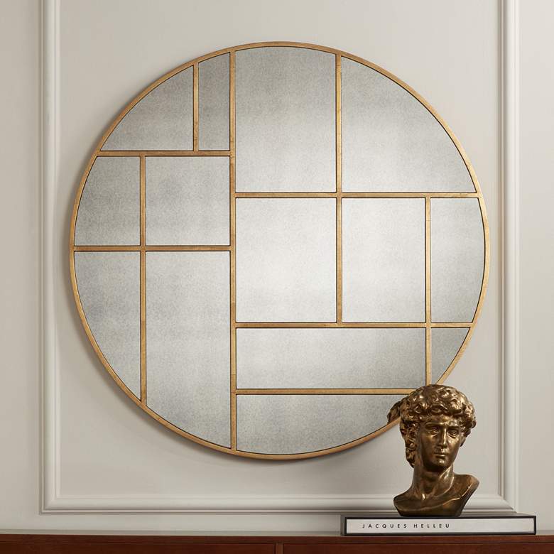 Image 1 Uttermost Iyengar 35" Geometric Antique Gold Round Wall Mirror