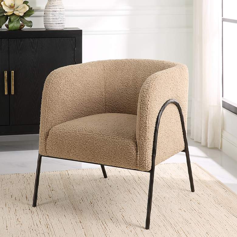 Image 1 Uttermost Jacobsen Latte Shearling Barrel Accent Chair