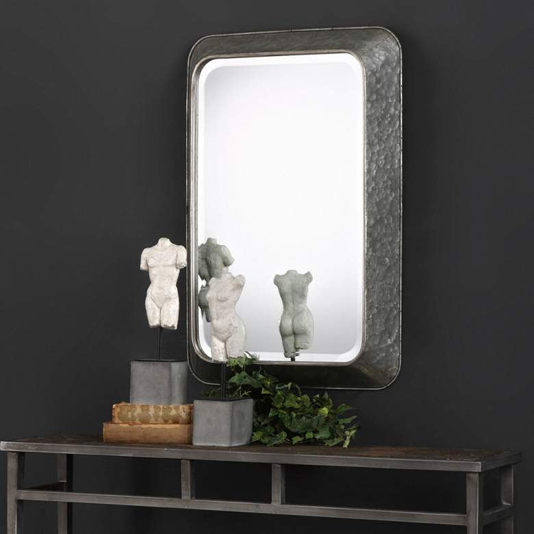 Image 1 Uttermost Jarno Raw Silver 20 1/4 inch x 30 1/4 inch Vanity Mirror