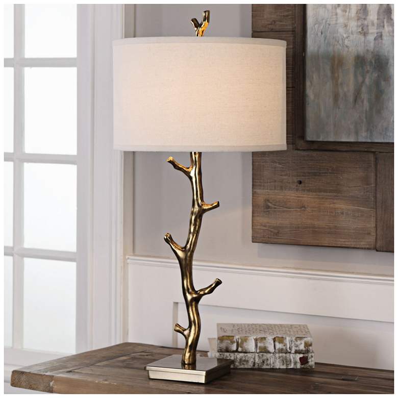 Image 3 Uttermost Javor 33 1/2" Antiqued Gold Tree Branch Metal Table Lamp more views