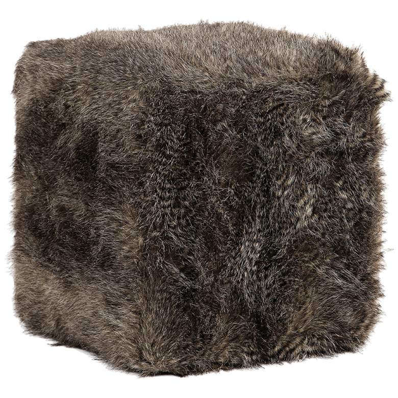 Uttermost Jayna Charcoal Brown Faux Fur Square Ottoman
