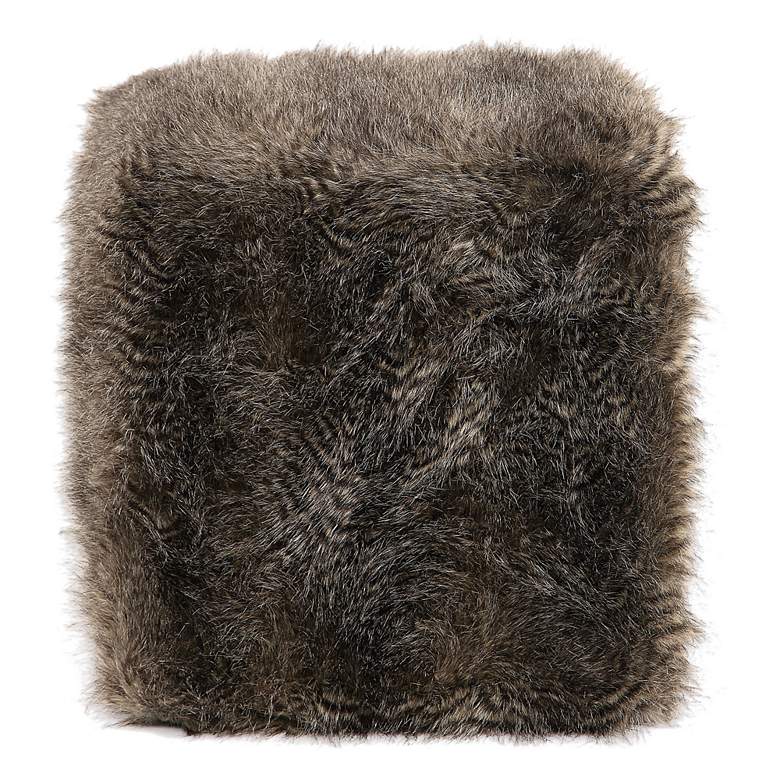 Image 4 Uttermost Jayna Charcoal Brown Faux Fur Square Ottoman more views