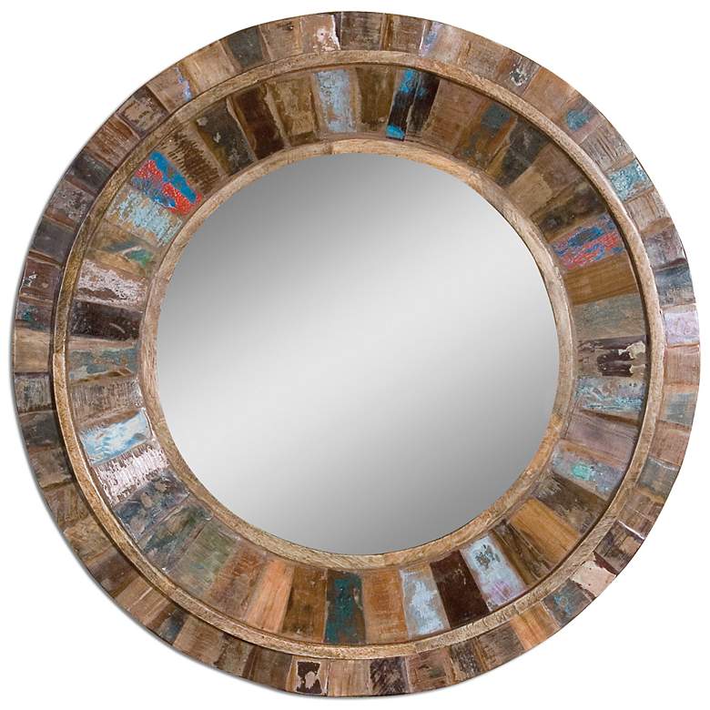 Image 2 Uttermost Jeremiah 32" Round Reclaimed Wood Wall Mirror