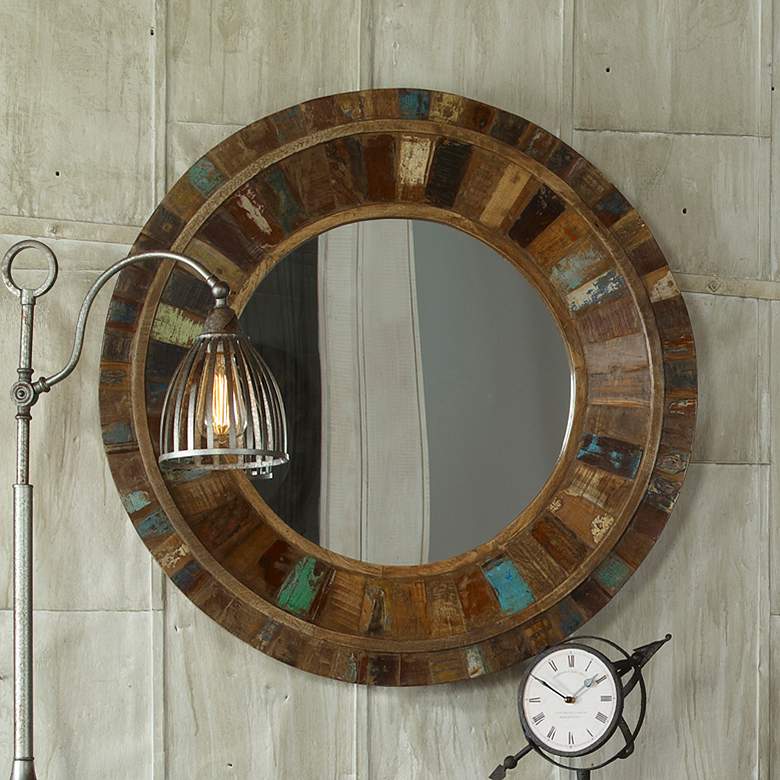 Image 1 Uttermost Jeremiah 32" Round Reclaimed Wood Wall Mirror
