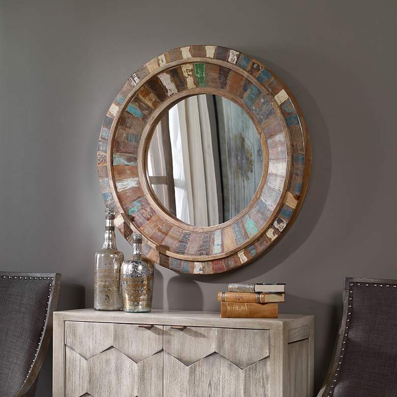 Image 3 Uttermost Jeremiah 32" Round Reclaimed Wood Wall Mirror more views